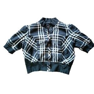 Cato Jacket Size 22/24 Short Sleeve Plaid  Black White  Plaid Cropped Bomber